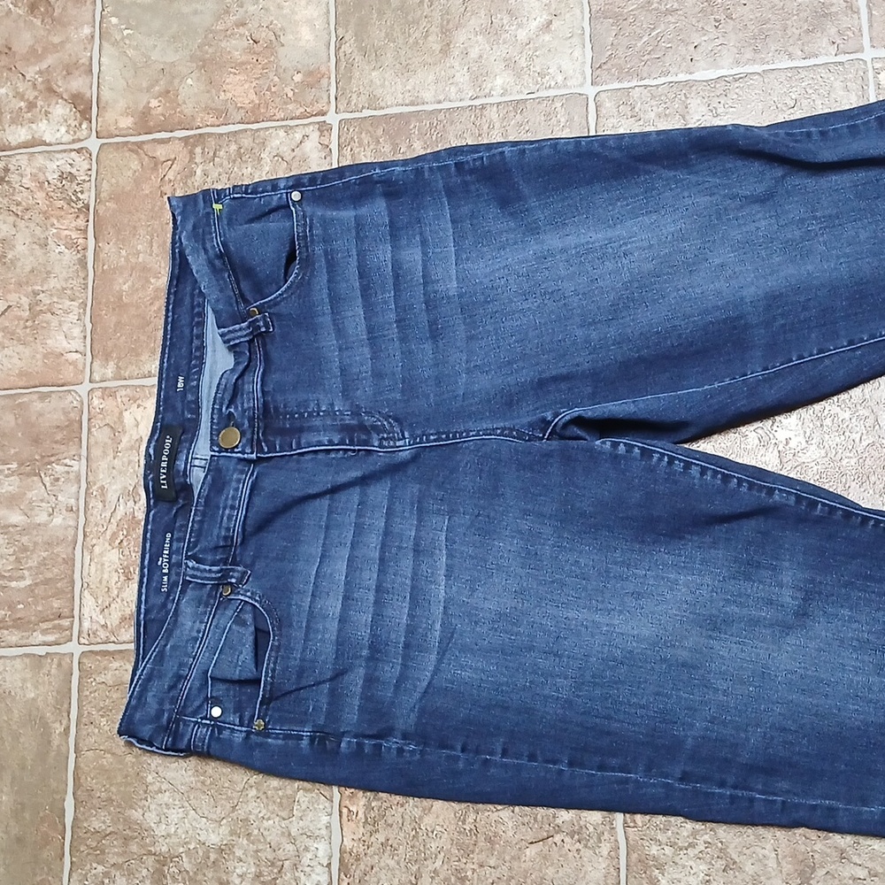 Liverpool Boyfriend Slim Dark Blue Distressed Jeans Size 18W - Picture 2 of 5